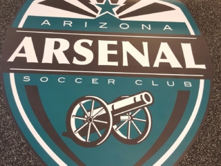Custom rubber flooring and platform logo.
